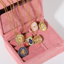 Genuine gold electroplated ins style colored zircon inlaid with protect you amulet pendant necklace_voghion.com