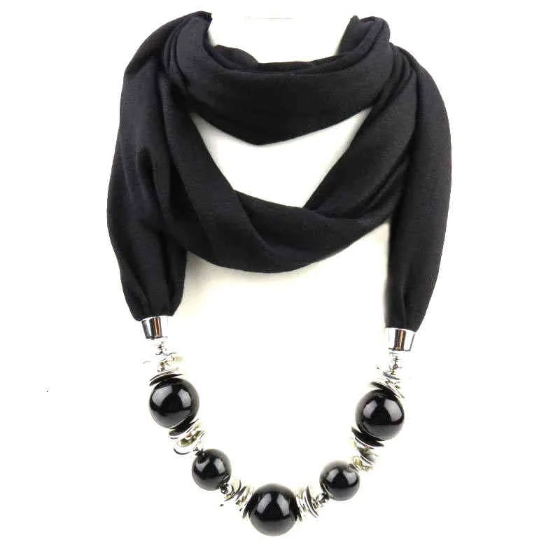 Sciarpa da donna, sciarpa con scialle, collana con ciondolo con perline, sciarpa etnica in chiffon tinta unita, con nappa_voghion.com