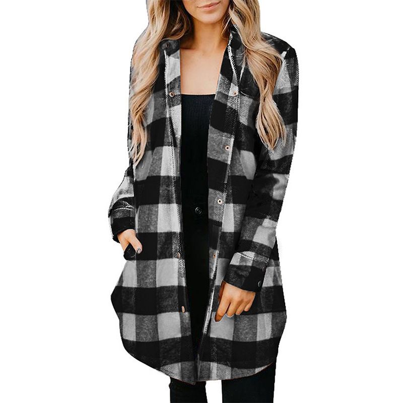 Women's in the long sleeve coat plaid shirt top_voghion.com