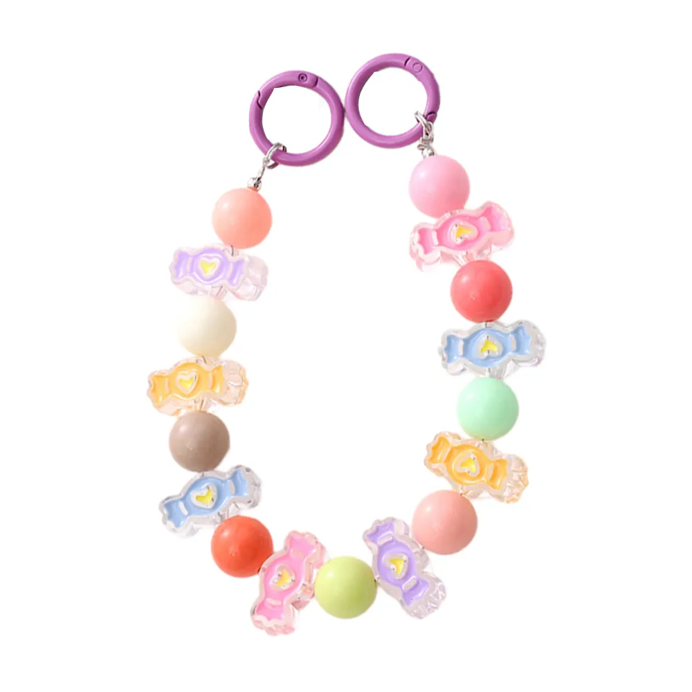 Cordino con perline a forma di simpatico orso cartoon, perline acriliche colorate, ciondolo fai da te per cellulare, gioiello per telefono_voghion.com