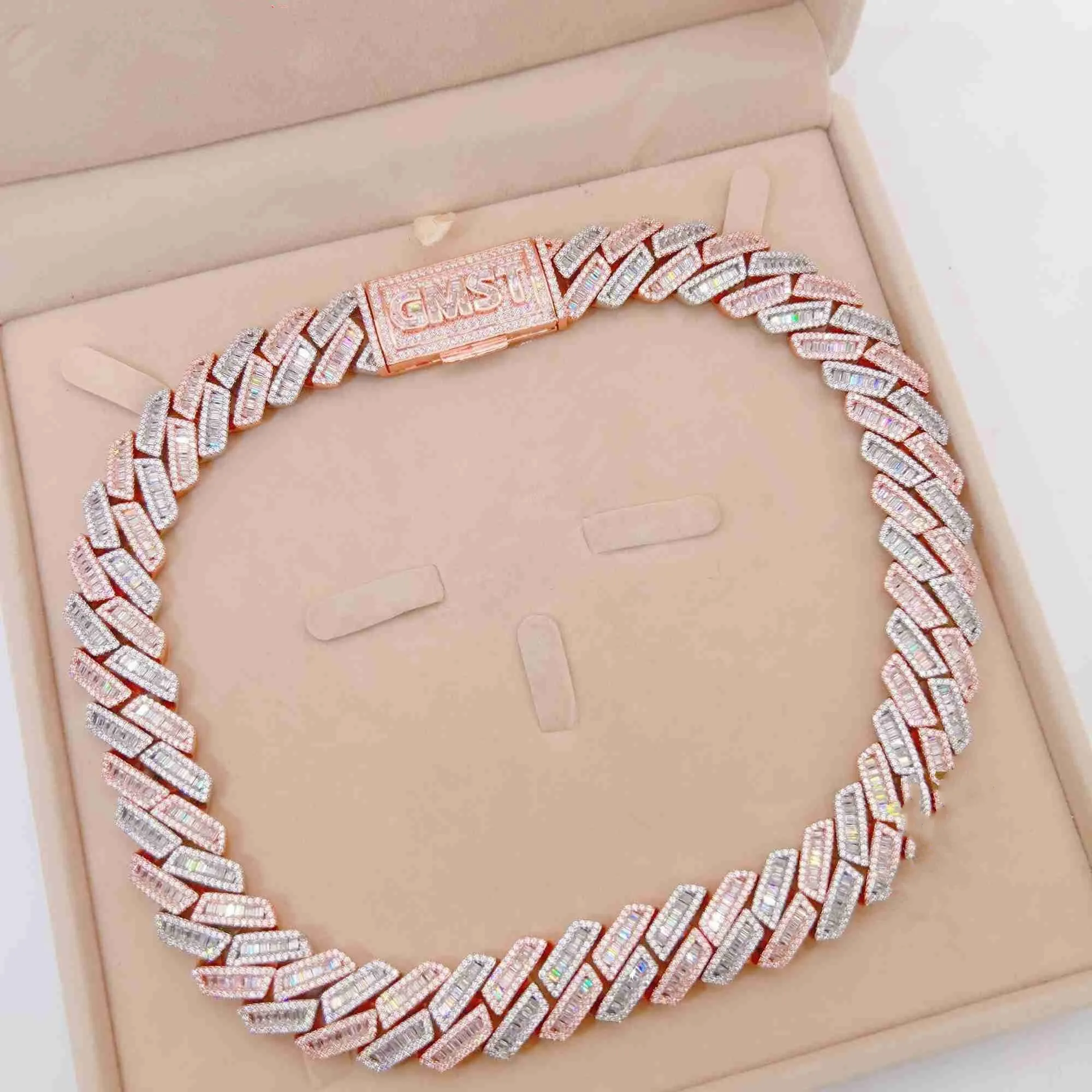 Moissanit Iced Out Cuban Link Kette Hip Hop Feiner Schmuck Baguette Diamant Männer Halskette Sterling Silber Voll Vvs_voghion.com