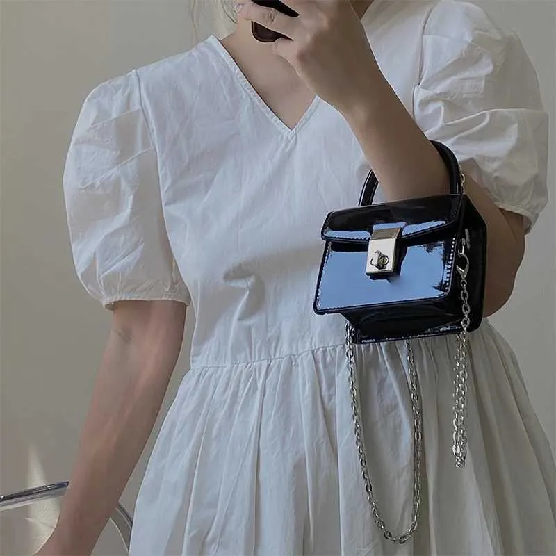 Sac à bandoulière carré pour femme avec petit verrou tendance en cuir verni pour femme_voghion.com