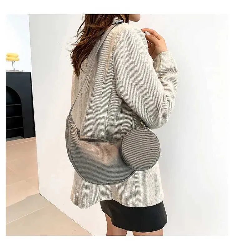 Borsa a tracolla casual in velluto a coste da donna Hobos, semplice, tinta unita, borsa a tracolla da donna, versatile, da pendolare_voghion.com