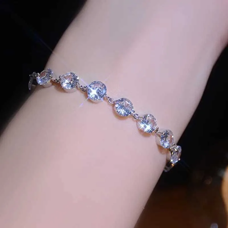 Crystal Zircon Bracelet For Women Adjustable Silver Colour Bangle_voghion.com
