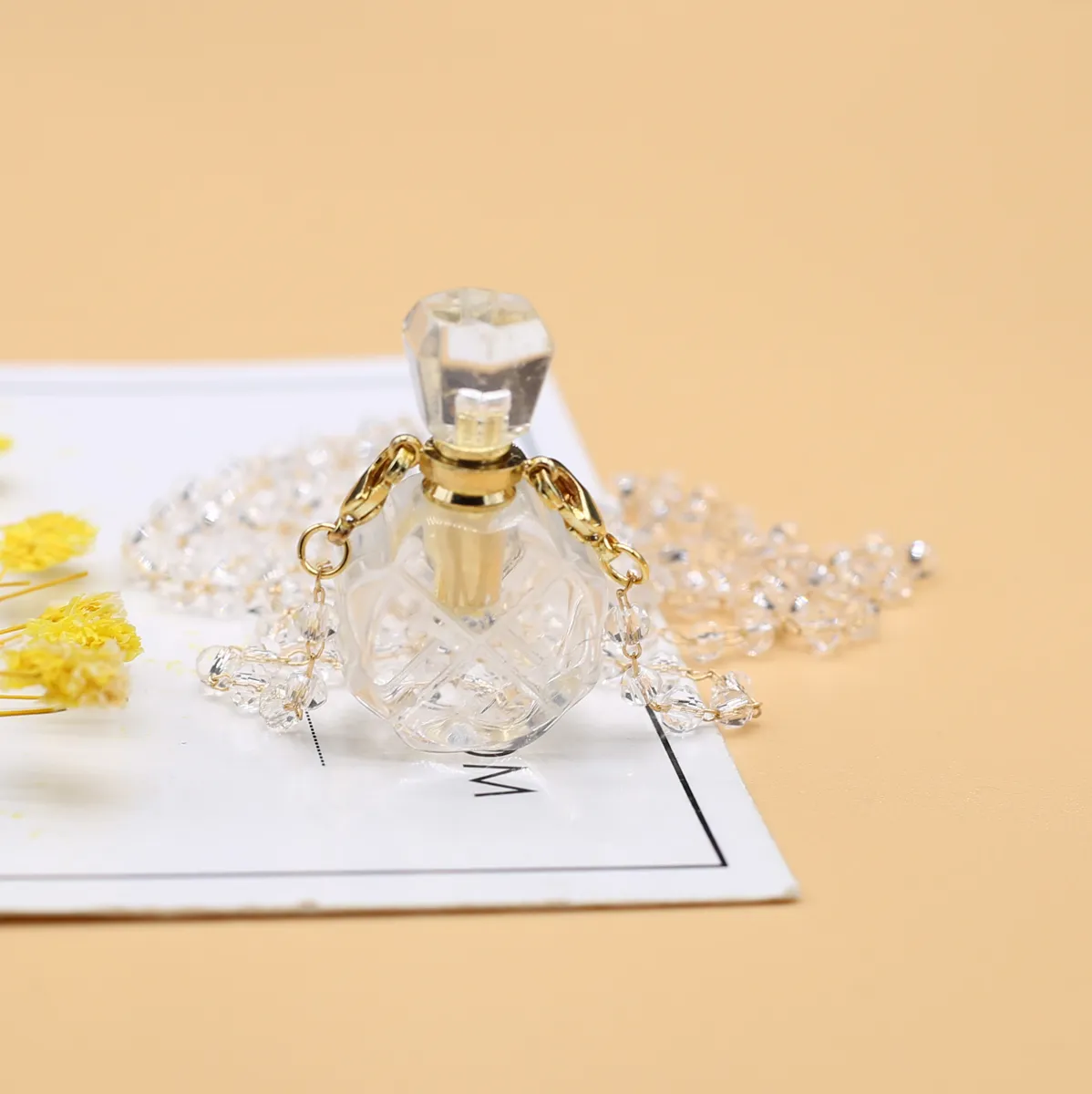 Pendant Necklaces Natural Stone Perfume Bottle Necklace Clear Quartz Essential Oil Diffuser Vial Crystal Jewelry Gifts_voghion.com