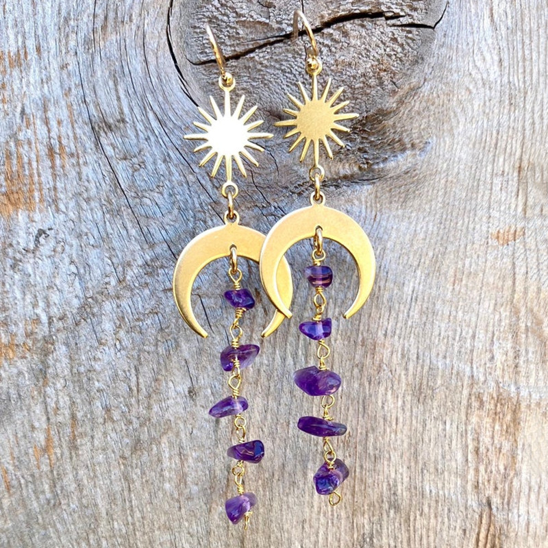 Nuevos pendientes coreanos de venta caliente transfronterizos, pendientes de borlas de columna hexagonal de cristal asimétrico de moda, pendientes con ganchos para las orejas_voghion.com