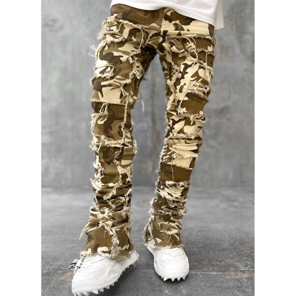 Pantalon droit en denim à patch élastique pour homme, nouvelle mode de rue_voghion.com