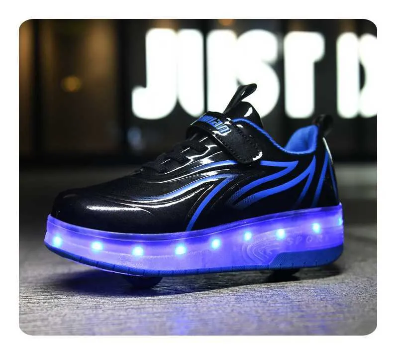 Kinderen One Two Wheels lichtgevende sneakers goudroze lichtgevende rolschaatsen kinderen led schoenen jongens meisjes USB-oplaadbaar_voghion.com
