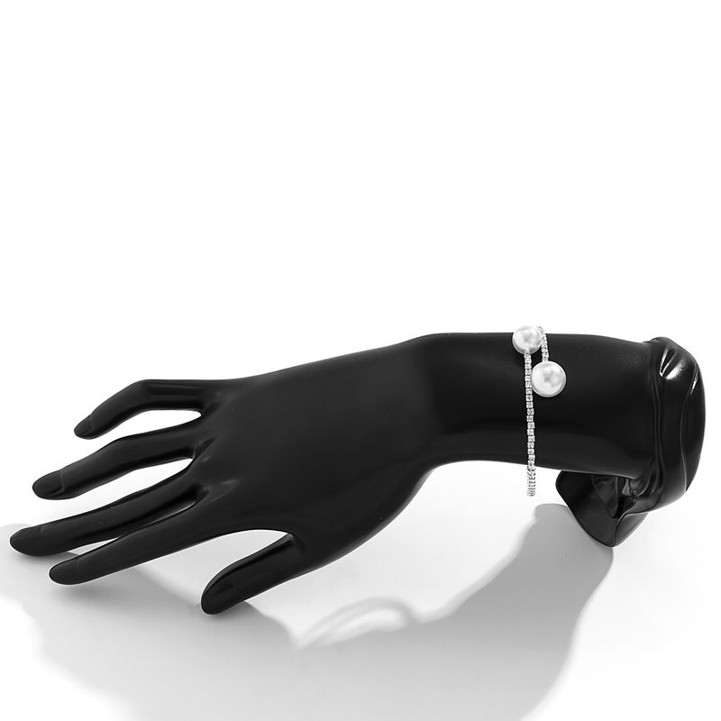 Braccialetto aperto con catena a micro artigli intarsiata versatile, stile metallo perla artificiale, fatto a mano, a strato singolo_voghion.com