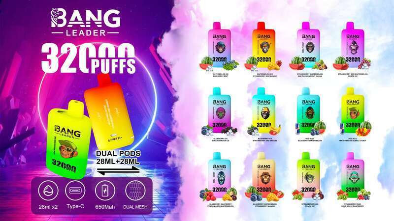 3 SZT. 5 SZT. 10 SZT. 32KPuffs Bang LEADER Podwójny Smak Jednorazowe Urządzenie Vape 28 * 2ML Wstępnie Napełnione 650 MAH Typ-C Vapes_voghion.com