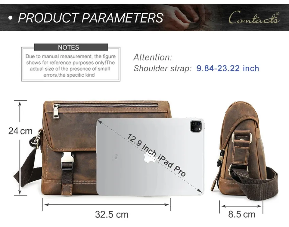 Echtes Leder Klappe Schulter Messenger Bag für Männer Cross Body kleine Aktentasche männliche Büro Dokument für iPad Pro 13 12,9_voghion.com