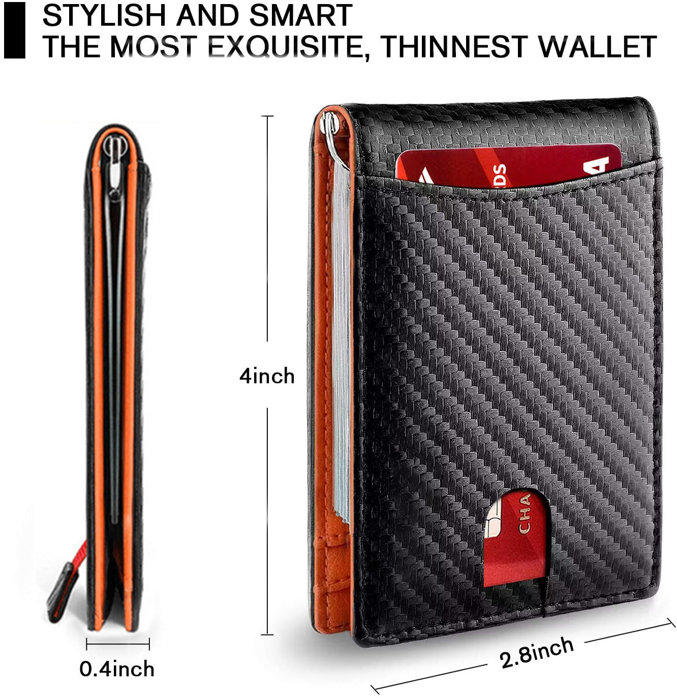 Herrentaschen RFID-Kartenhalter aus Kohlefaser, Mikrofaser, echtes Leder, mehrere Kartenfächer, Dollarclip, Münzgeldbörse, Herren-Kreditkartenhalter_voghion.com