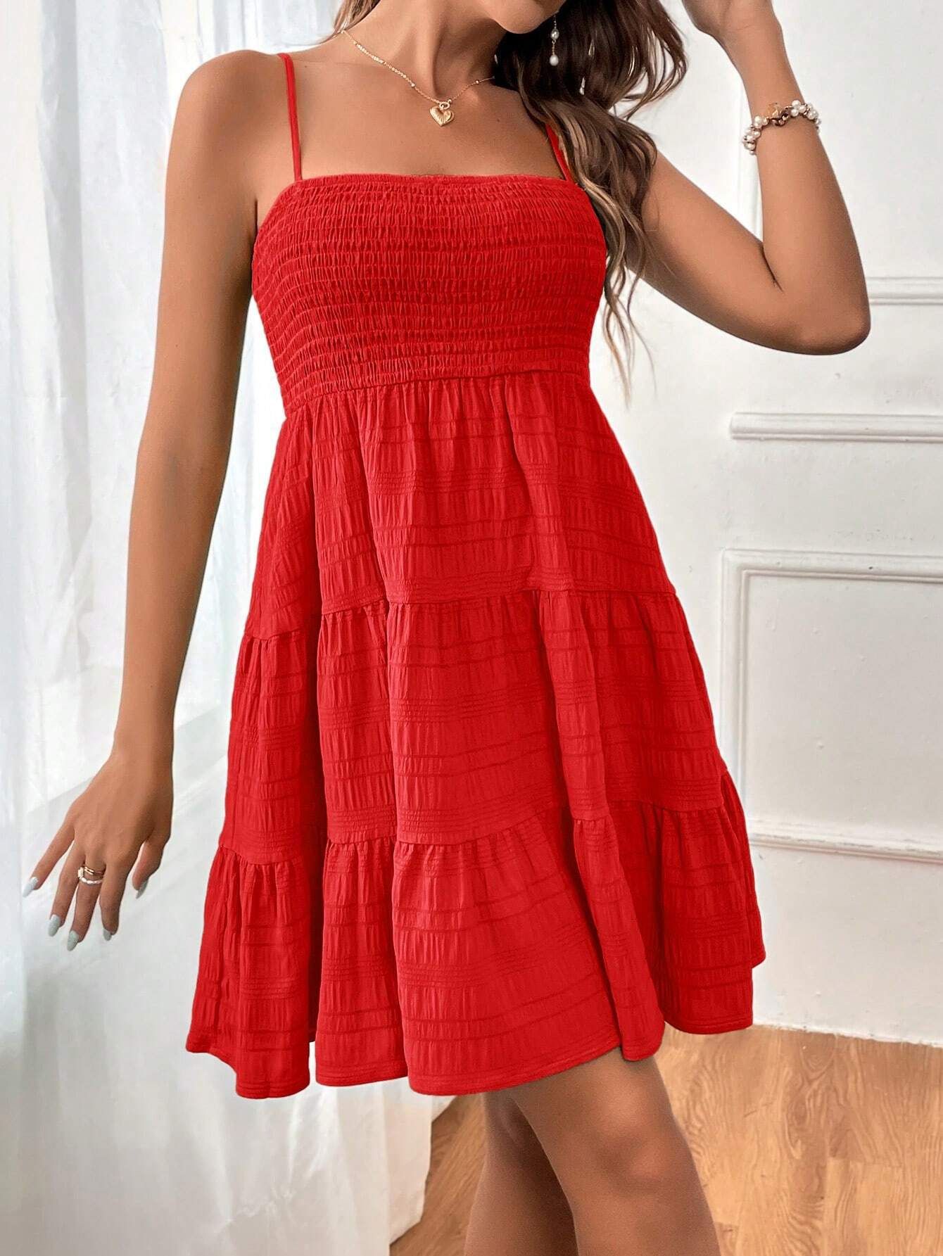 2025 Women's Summer New One Collar Thin Strap Solid Color Versatile Texture Dress_voghion.com
