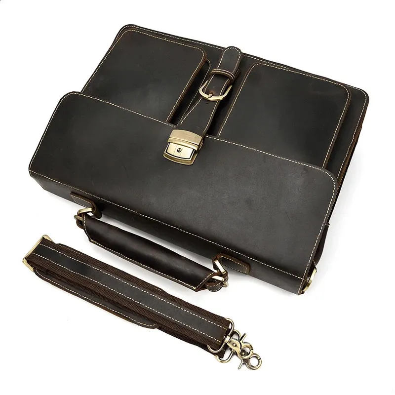 Moda 100% genuino uomo cartella in pelle di mucca laptop vintage spalla vera pelle di mucca borsa per computer 15.6 240815_voghion.com