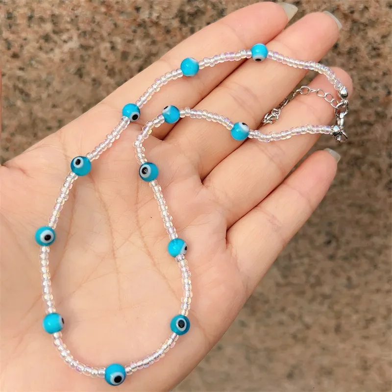Kette bunt für Frauen Mode handgefertigt Daisy Blume Lächeln Charms Perlen Halsband Kunststoff Perlen Halskette Boho Schmuck_voghion.com