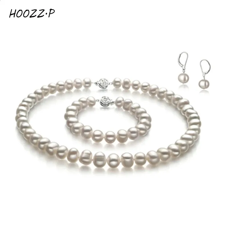 HOOZZP Seturi de bijuterii cu apă dulce, colier, brățară, cercei, set pentru femei, cadou, 910mm, perle albe negre, 240119_voghion.com