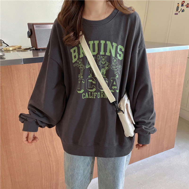 Sudadera vintage con cuello redondo para mujer estilo coreano_voghion.com