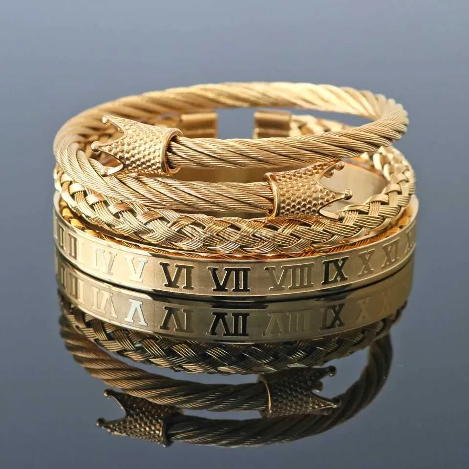 Bangle Top Quality Royal Crown Bracelets Bangles Fashion Stainless Steel Men Jewelry Do Not Fade Jewellery Sets Best_voghion.com
