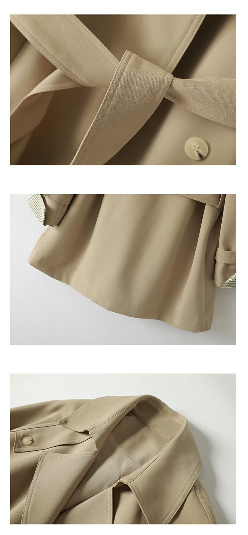 Women's autumn new long-sleeved lapel belted windbreaker jacket 8296_voghion.com