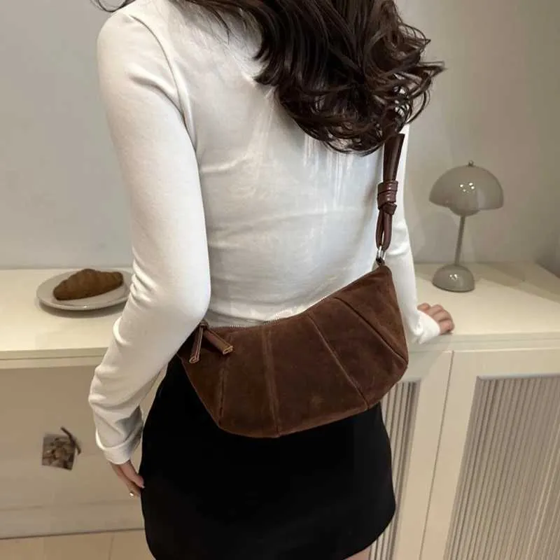 Elegant Suede Half Moon Shoulder Bag Versatile Retro Crossbody Bag_voghion.com