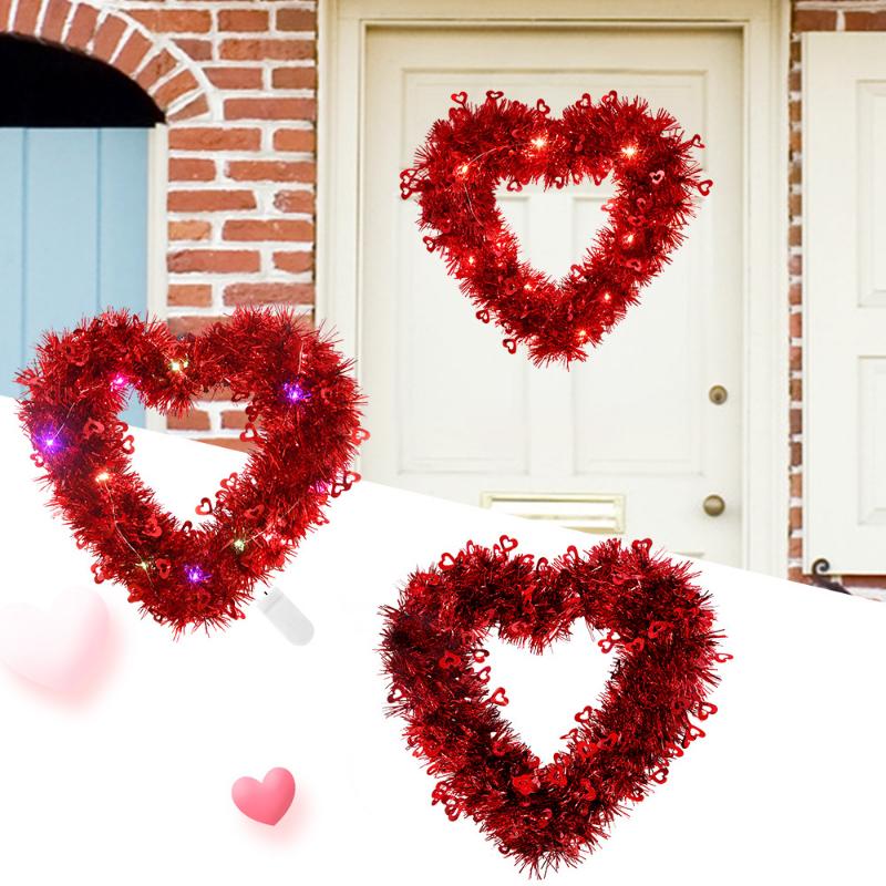 Valentine Day Decoration Glowing Red Heart Shaped Wreath Led Garland Happy Valentine&#39;s Day Wedding Party Pendants Ornaments_voghion.com