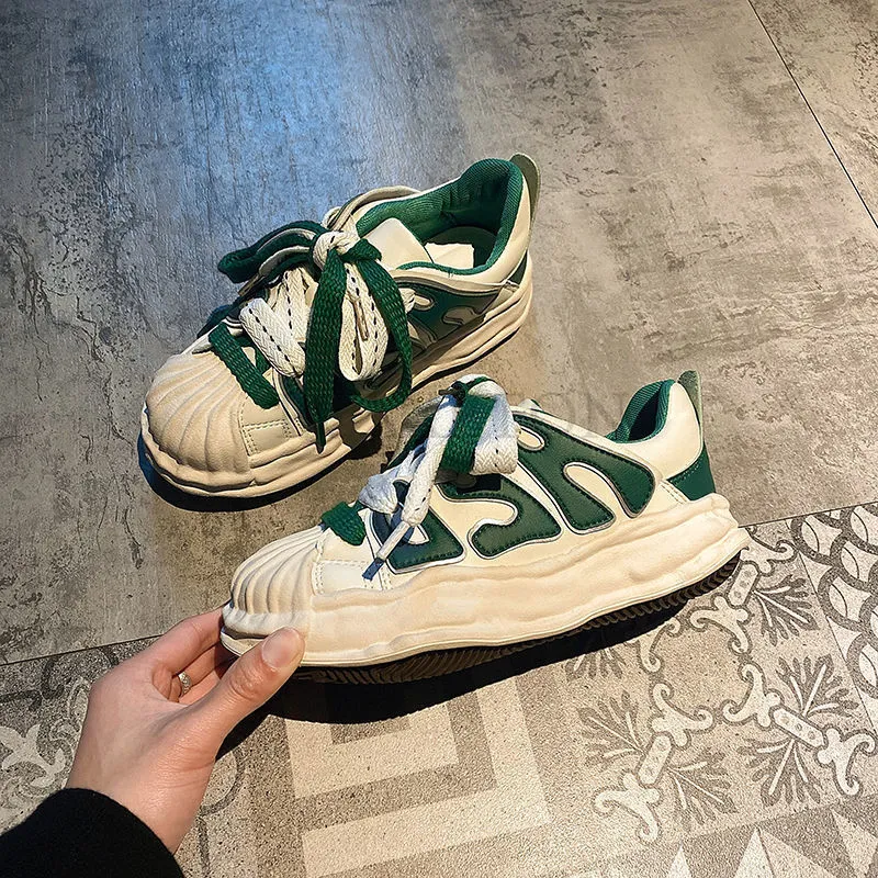 Thick Soled Round Toe Sponge Cake Heel With Dissoed Bottom Letter Skateboard For Comfortable And Versatile Sports Shoes_voghion.com