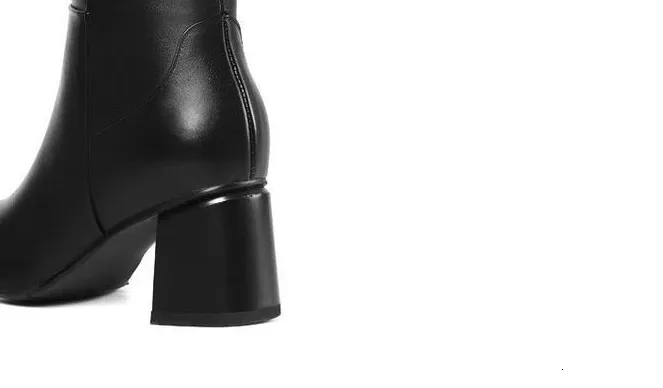Botas altas elegantes para mujer de cuero marrón para invierno_voghion.com