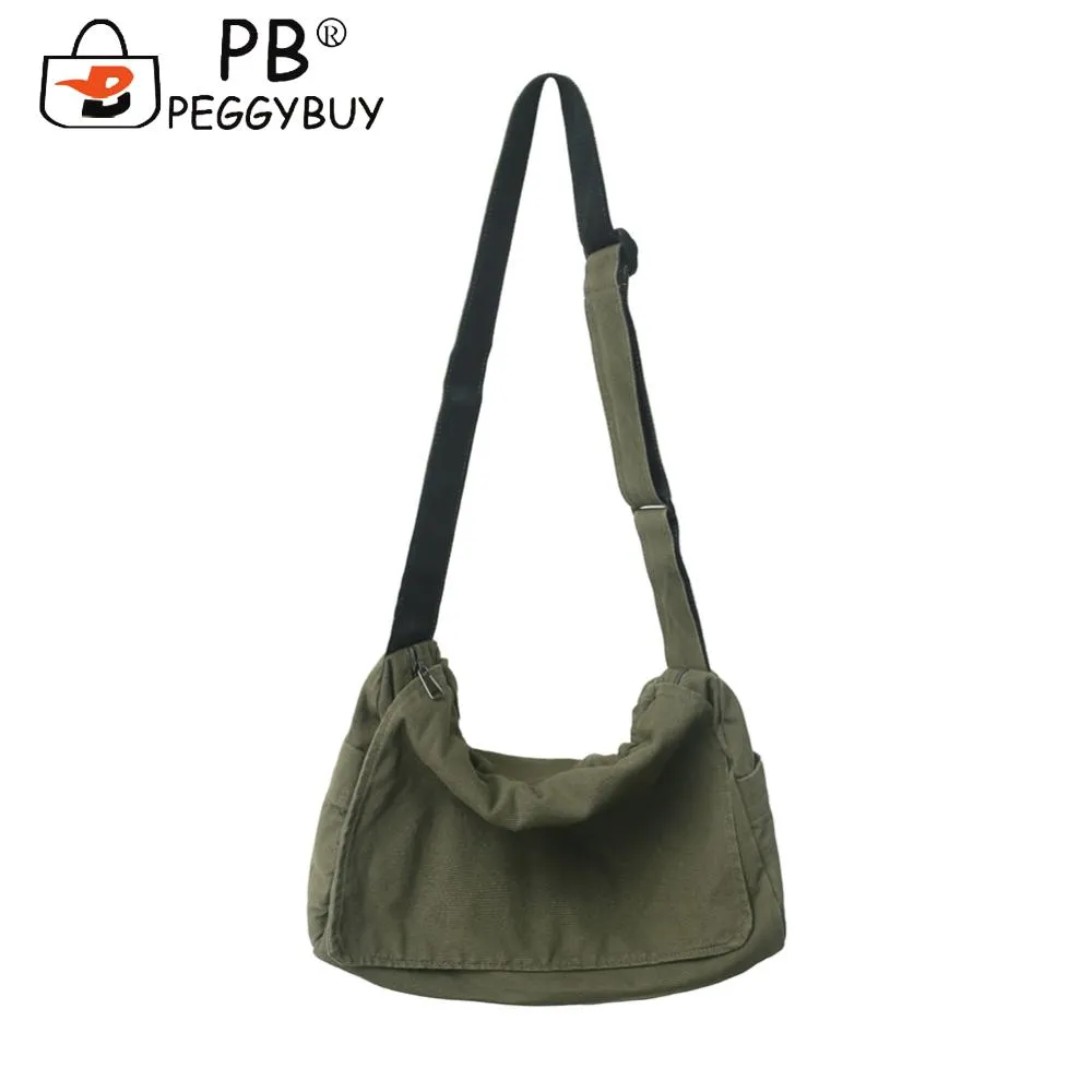 Borsa a tracolla in tela lavata da donna, grande capacità, tracolla regolabile, stile retrò, con tracolla, tracolla, shopping bag_voghion.com