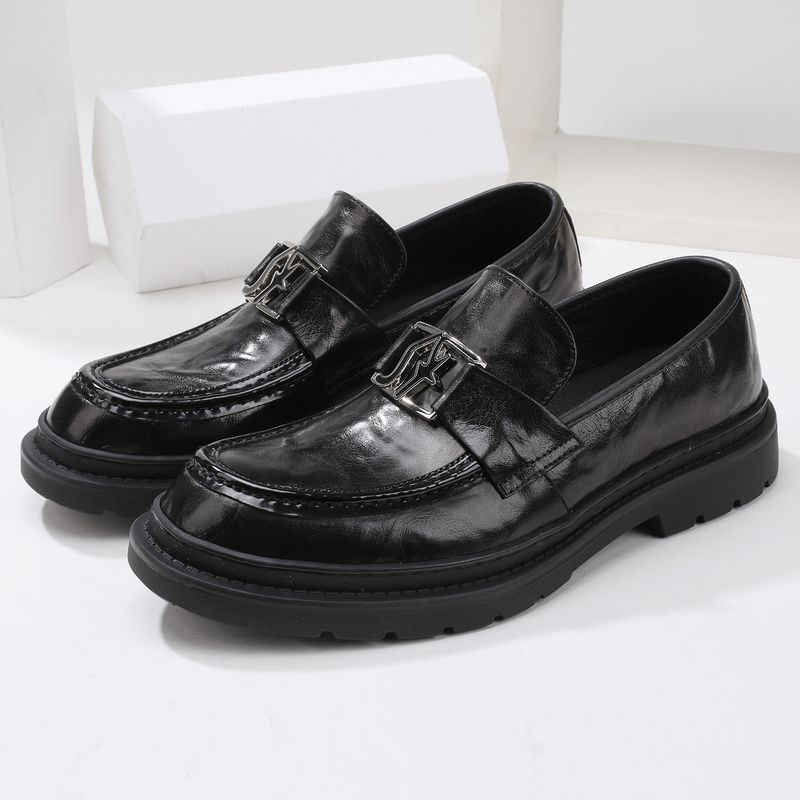 Mocassins à enfiler en cuir de vachette pour hommes, chaussures décontractées en cuir pour hommes d'affaires britanniques_voghion.com