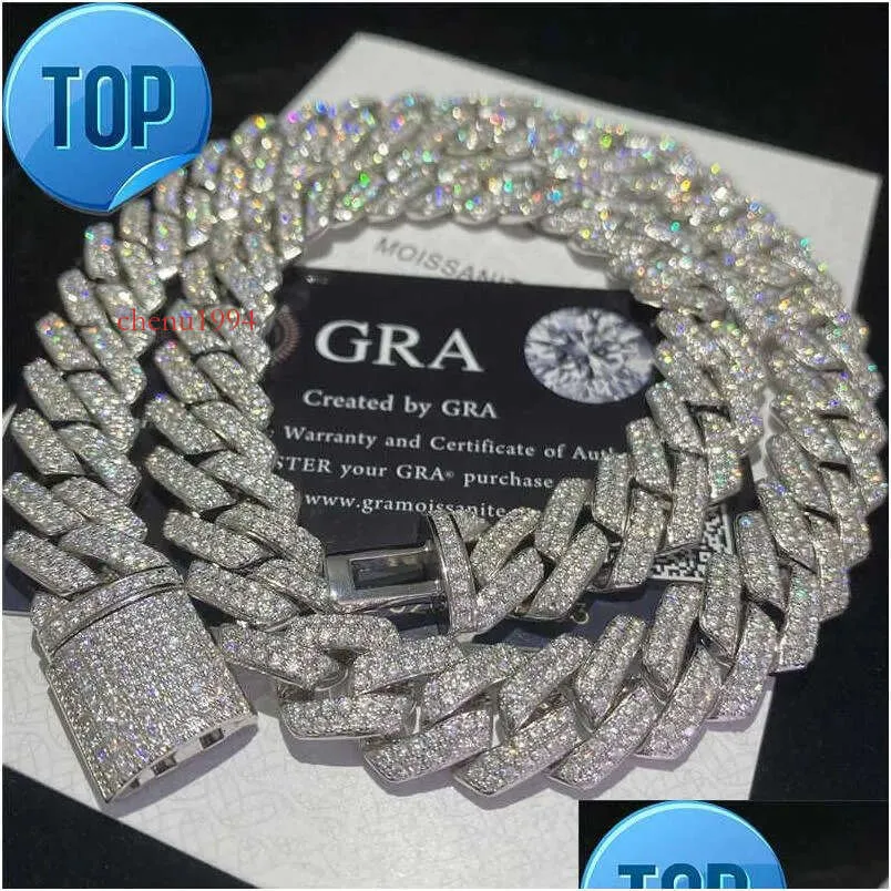 Colliers pendentifs Stock Iced Out Vvs Moissanite Bracelet cubain Sier Bg Dia k Chaîne Hip Hop Hommes Bijoux Collier Drop D_voghion.com