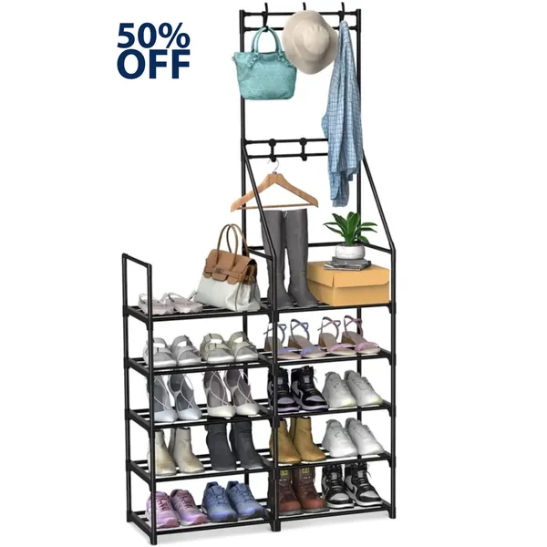 5-Tier Shoe Rack Shoe Storage Organizer, Freestanding Coat And Shoe Rack, 25-30 Pairs Shoe Shelf For Entryway Closet_voghion.com