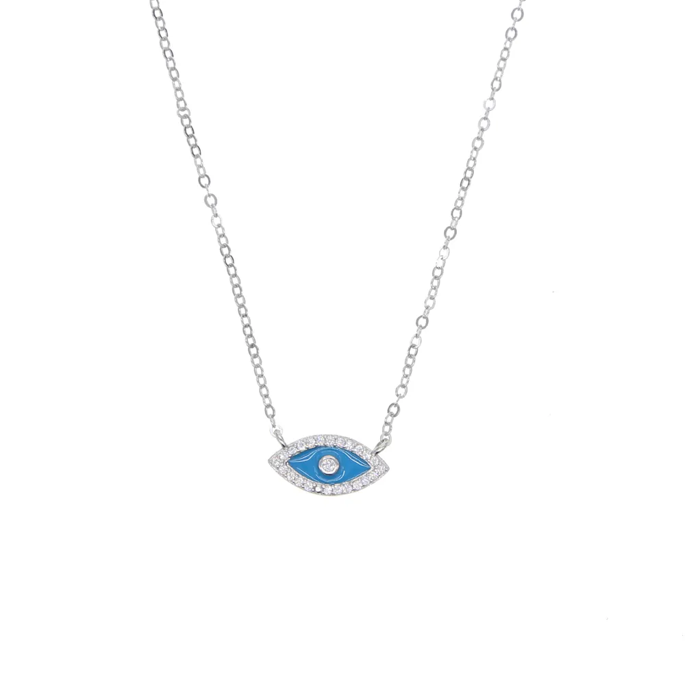 Trendy Gold Plated Turkish Necklace Lucky Girl Gift Baguette Cubic Zirconia Turquoise Geomstone Top Quality Evil Eye_voghion.com