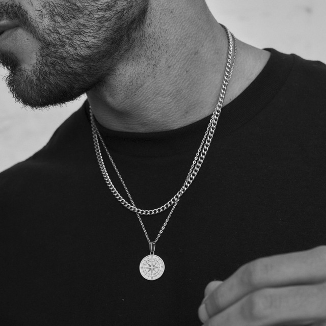 Collana a strati da uomo con ciondolo a forma di bussola nautica da viaggio, gioielli alla moda, molto venduta_voghion.com