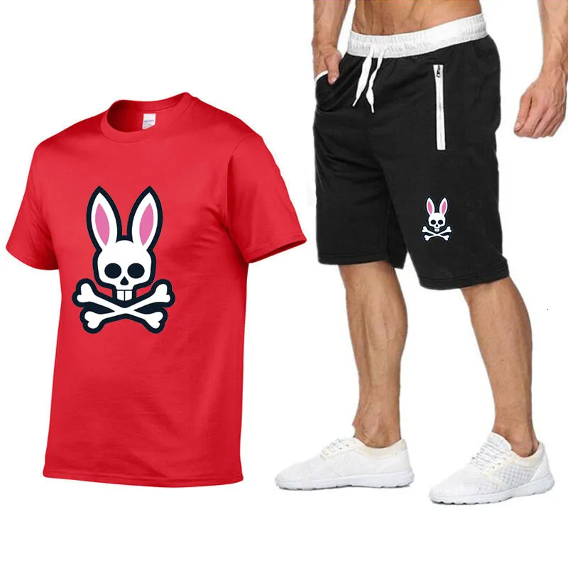 Survêtements pour hommes Summer Sports de plein air Jogging Costume à manches courtes Ghost Rabbit Print Coton Tshirt Shorts Casual_voghion.com