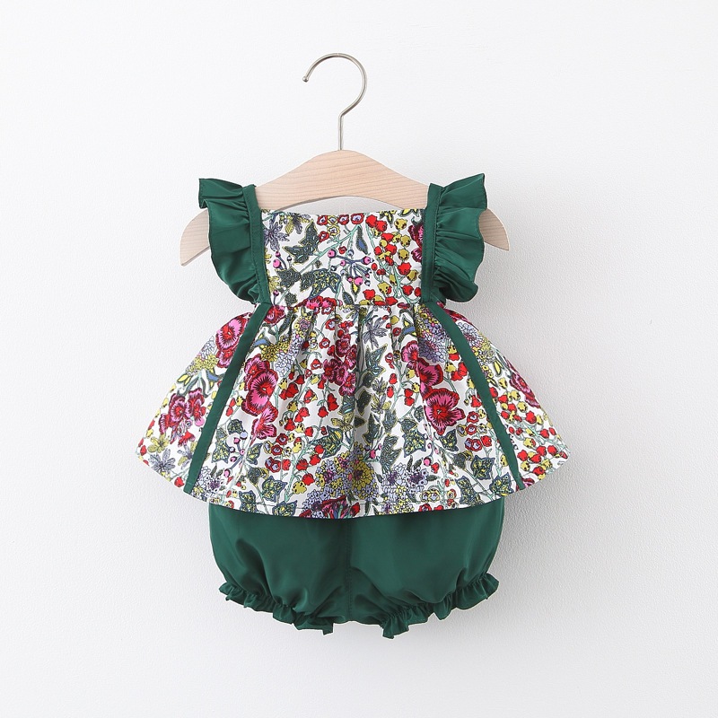 Baby Girl Set 2 Stéck Kannerkleeder 6-24 Méint Summer Blumendruck Tops Mat Shorts Kostüm_voghion.com