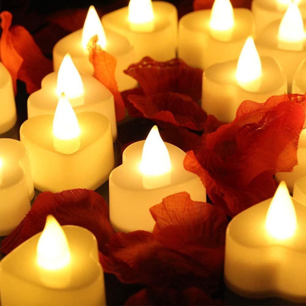24 Stück Flammenlose LED-Kerzen für Zuhause, Weihnachtsfeier, Hochzeitsdekoration, herzförmige elektronische batteriebetriebene Teelichter_voghion.com