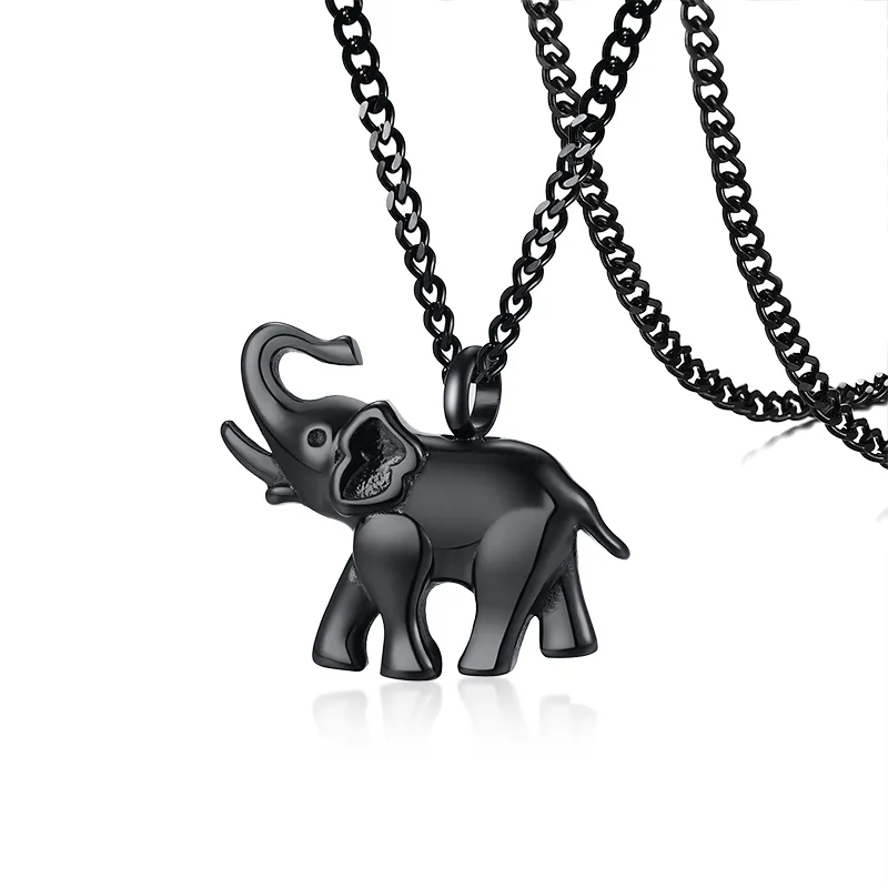 Collane con ciondolo Collana con urna per cremazione a forma di elefante nero in acciaio inossidabile Gioielli ricordo per animali Portafortuna_voghion.com