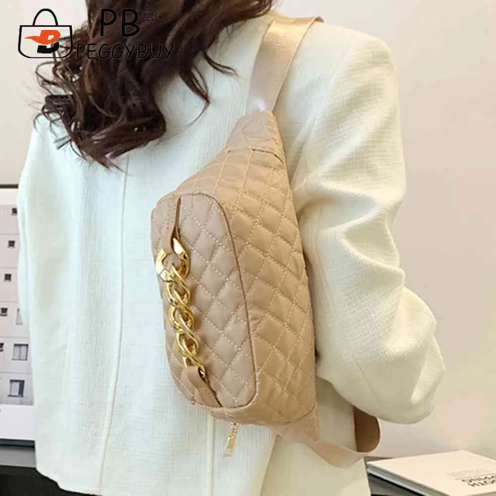 Bolsa tiracolo acolchoada com corrente grossa, casual, alça ajustável, simples e portátil para fim de semana_voghion.com