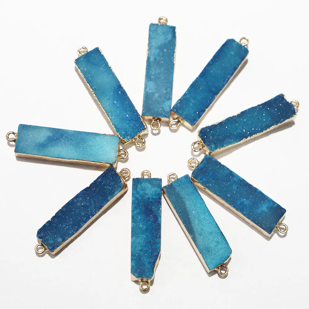 Colliers pendentifs en pierre druzy naturelle à double boucle, connecteur à bord doré à la mode, tranche d'agate minérale en métal, breloque géode_voghion.com