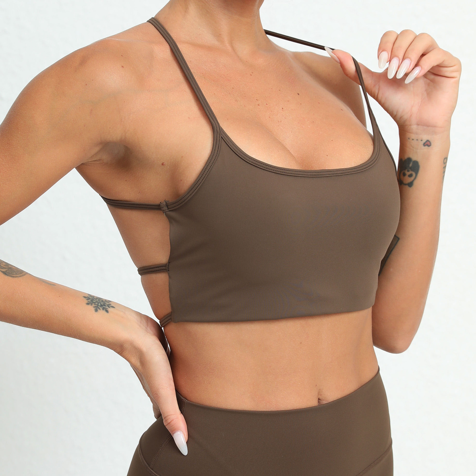 Quick drying, breathable, nude running sports bra, beautiful back, fitness top, yoga suit for women_voghion.com