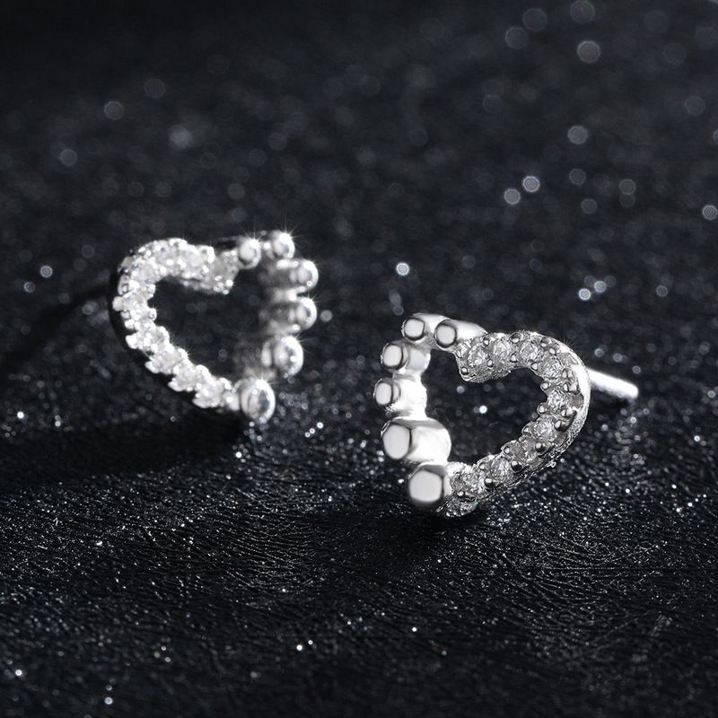 Heart Stud Earrings 925 Silver Zircon For Wedding And Party_voghion.com