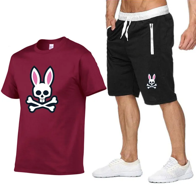 Survêtements pour hommes Summer Sports de plein air Jogging Costume à manches courtes Ghost Rabbit Print Coton Tshirt Shorts Casual_voghion.com