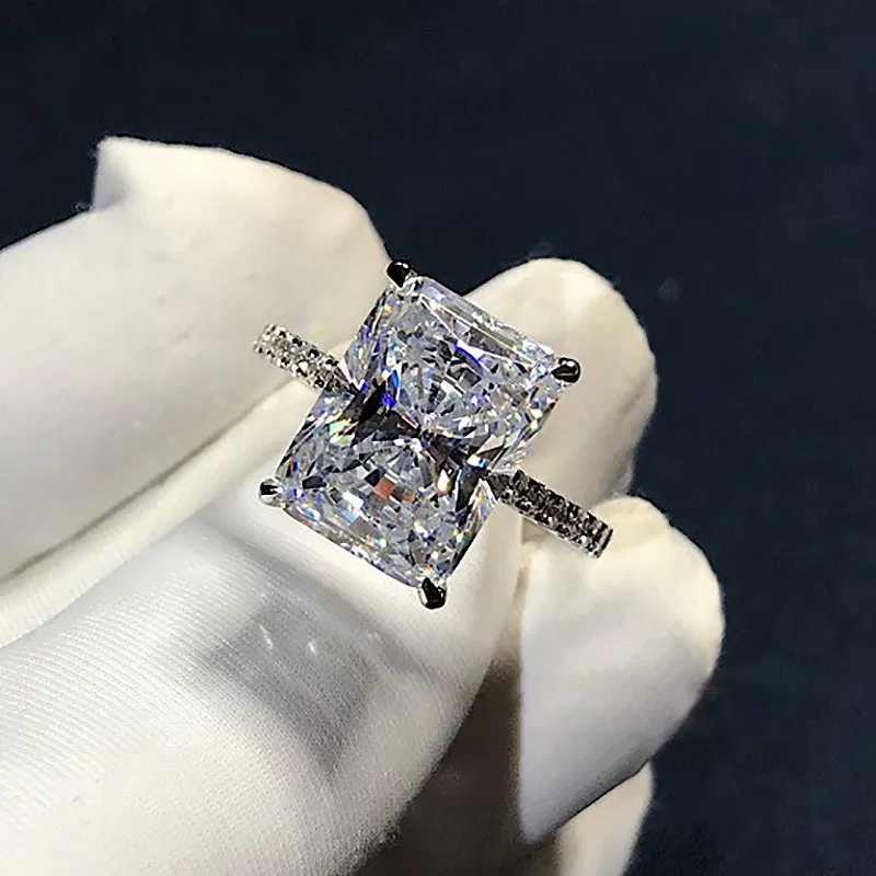 Radiant Cut 3ct Lab pierścionek z brylantem sterling sier Bijou zaręczyny obrączka ślubna pierścionki dla kobiet biżuteria na przyjęcie ślubne_voghion.com
