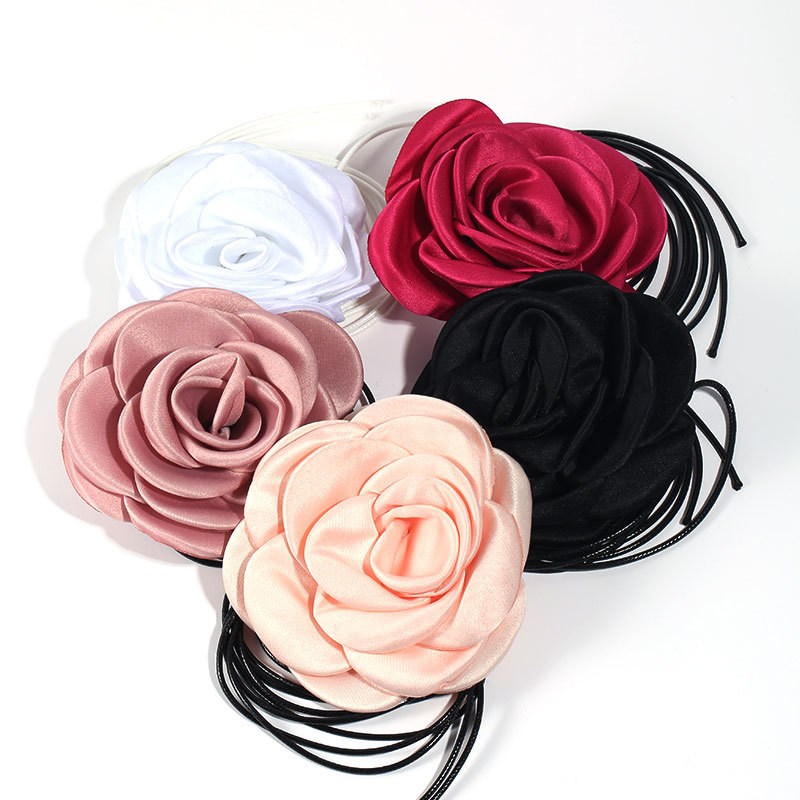 Handmade Fabric Flower Strap Necklace Sexy and Pure Desire Korean Wax Neckchain Choker Collar for Women_voghion.com