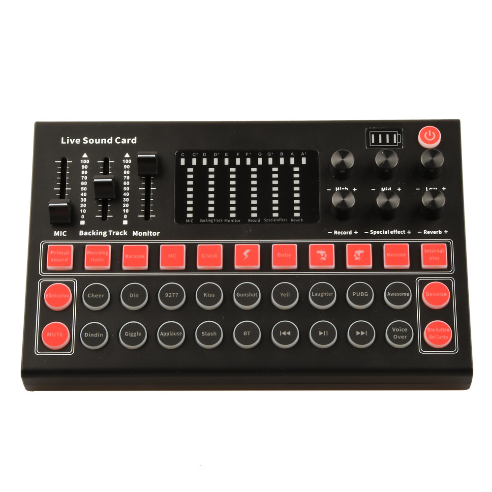 Carte de mixage sonore, changeur de voix de carte son en direct avec plusieurs effets sonores et lumière LED pour mixeur audio en streaming en direct_voghion.com