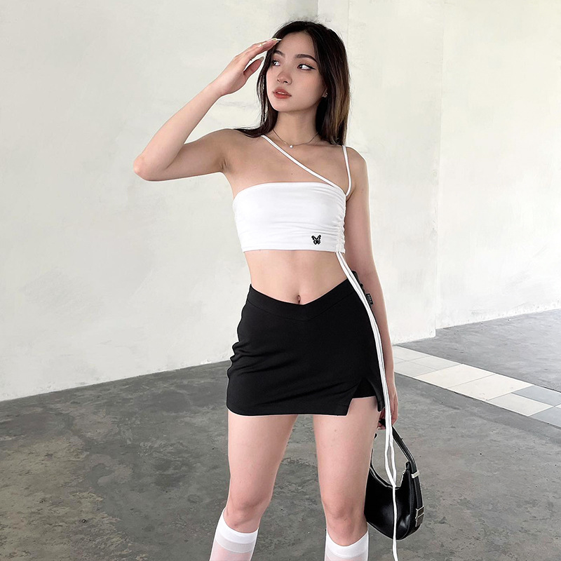 M22TP643 ins Inner Tank Women's Slim Fit Solid Color Sexy Open Back Wrap Top_voghion.com