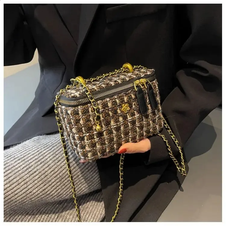 ELLOVADO Mini Dia Pattern Chain Shoulder Square Bag per donna Borse a tracolla alla moda Sac A Main Femme Viola 240725_voghion.com
