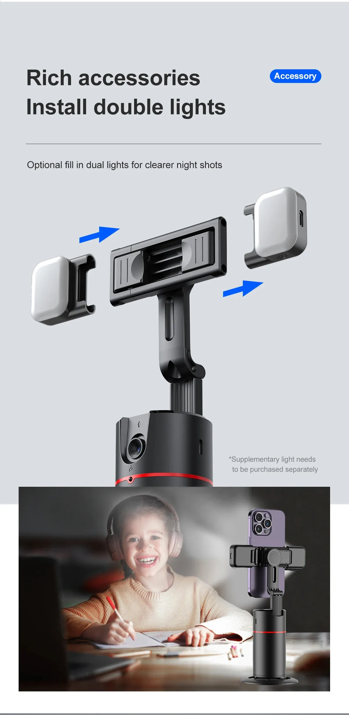 Selfieshow P02 Gimbal 360 Rotation AI Automatic Tracking Shooting Stabilizer Detachable Phone Clip Mini Selfie Stick_voghion.com