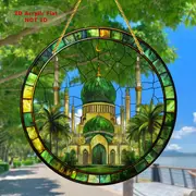 1pc, 2D Flat Printed Acrylic Mosque And Palm Trees Colorful Window Garden Garden Suncatchers, Round Sign_voghion.com