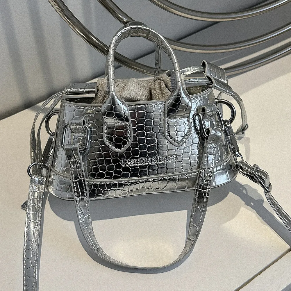Women Messenger Solid Color Crocodile Pattern Crossbody Drawstring Fashion Capacity Girl High-quality Large Bag_voghion.com